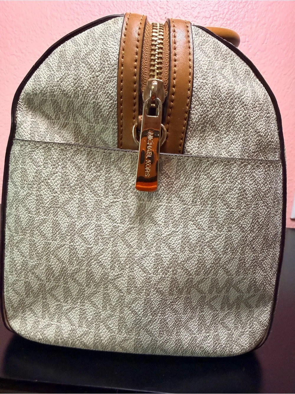 Michael Kors Hayes Duffle Satchel with Tan Trim
